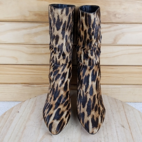 Vince Camuto 5.5 US Rastel 3 Leopard Print Calf Hair Kitten Heel Mid Calf Boots - Picture 2 of 10
